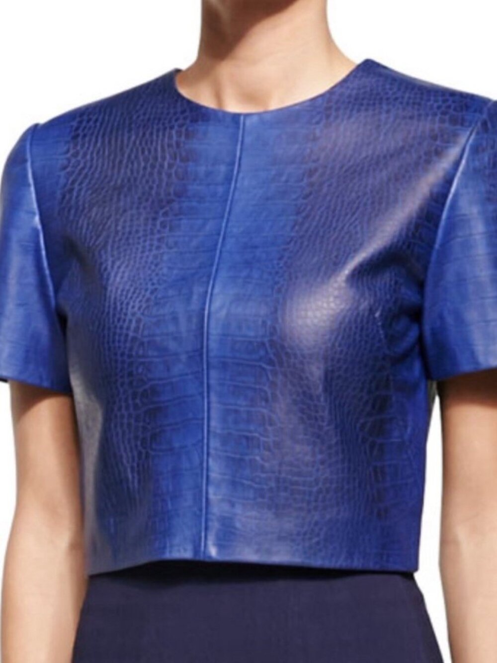 Zac Posen Croc Embossed Leather Crop Top